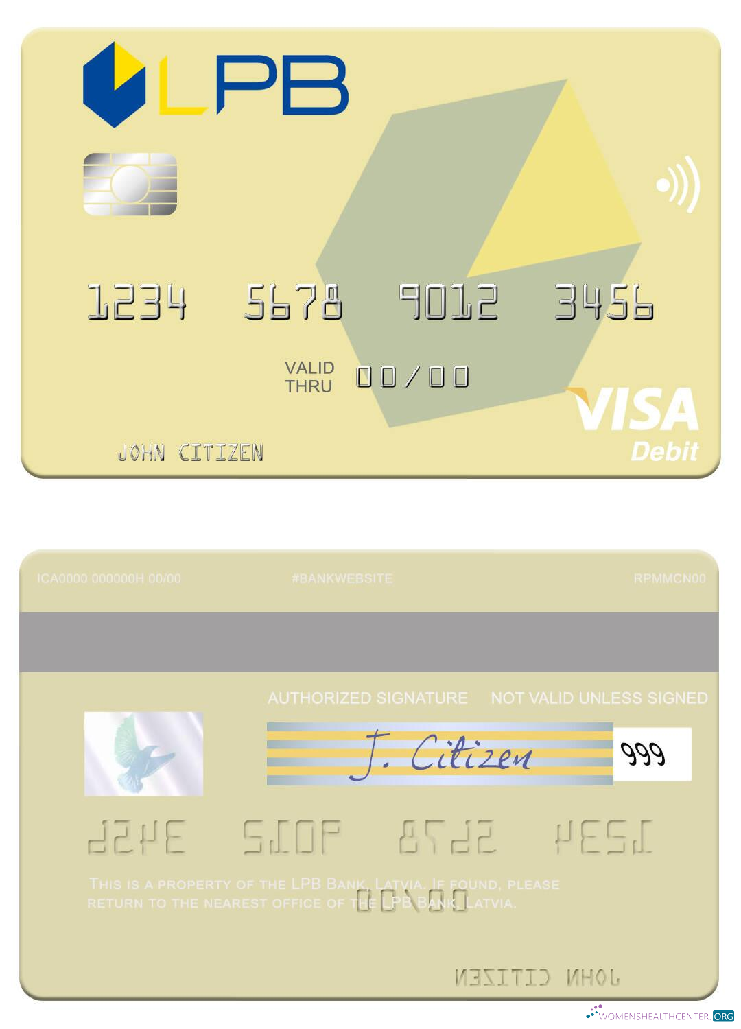 Download Latvia LPB Bank visa debit card Photoshop template